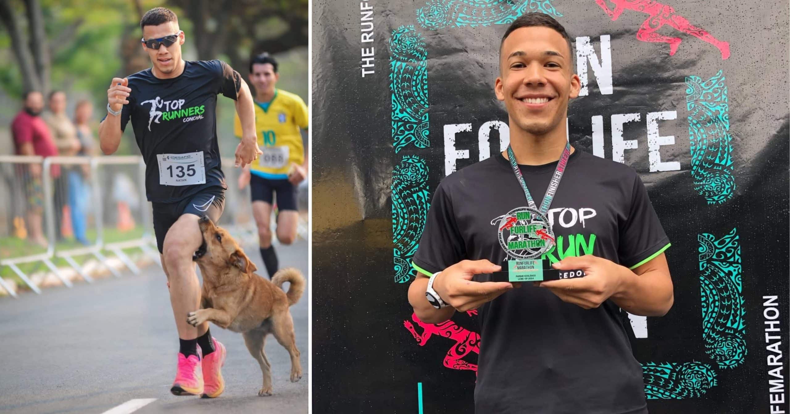 Au Brésil, la course de Natan Fischer bascule lorsqu’un chien errant surgit sur le parcours. Une photo virale et beaucoup d’autodérision.